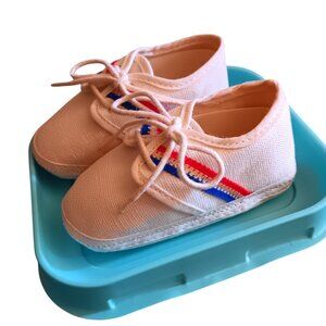 Vintage Canvas Baby Infant Shoes Size 2 Sneakers Stripes NIB 1980's Cradle Kicks
